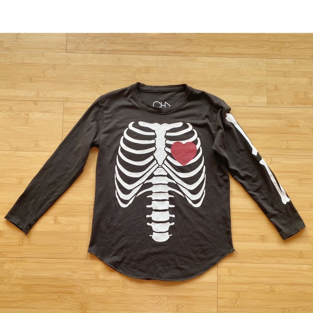 Chaser Black Skeleton Long Sleeve Tee with Heart